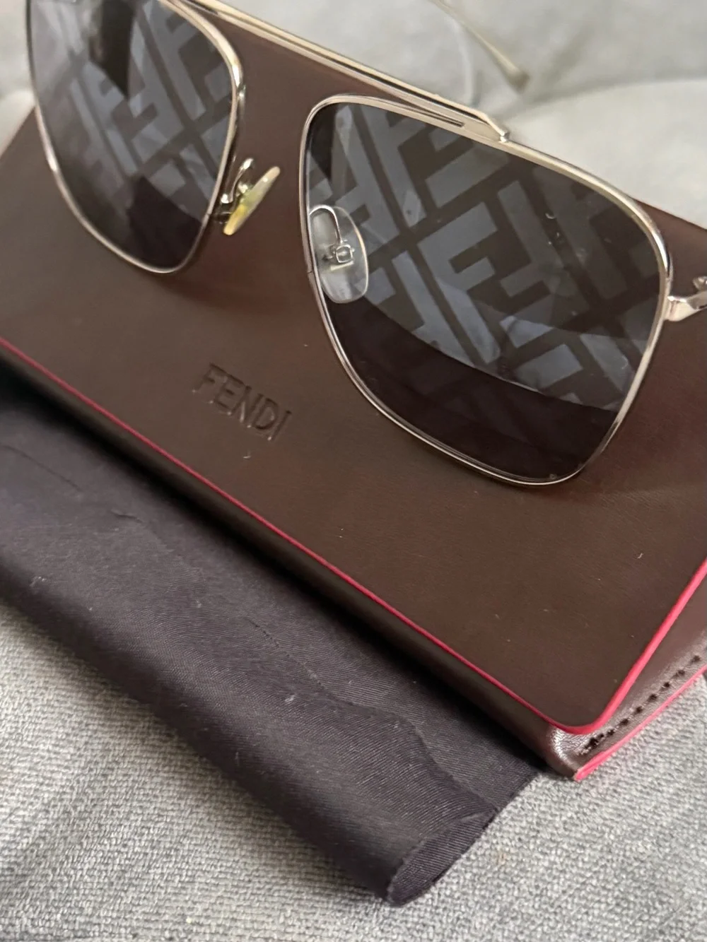 Fendi Silver Sunglasses with Patterned Smoke Lenses